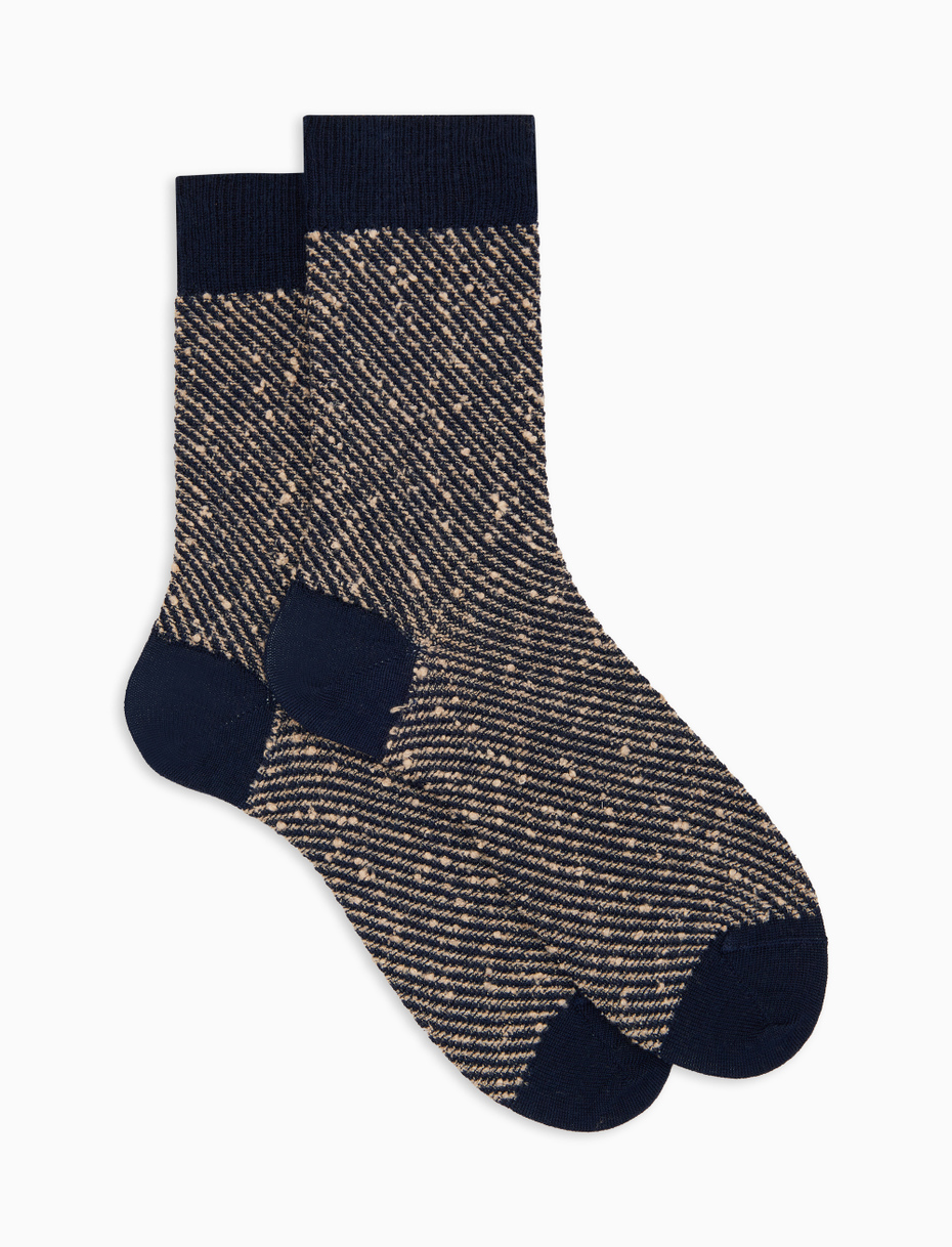 Unisex short socks in wool, cotton, and cashmere with blue regimental pattern - Gallo 1927 - Official Online Shop
