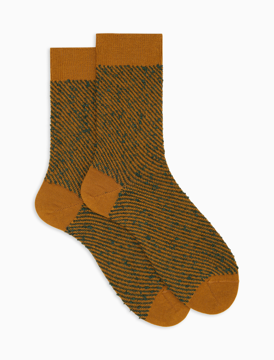 Unisex short socks in wool, cotton, and cashmere with yellow regimental pattern - Gallo 1927 - Official Online Shop