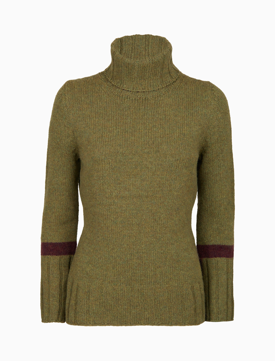 Women's plain green wool turtleneck sweater - Gallo 1927 - Official Online Shop