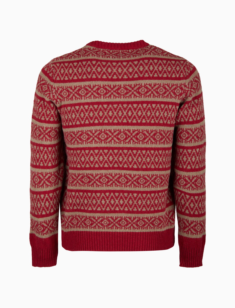 Men's round neck wool pullover in burgundy with Christmas Greek pattern - Gallo 1927 - Official Online Shop