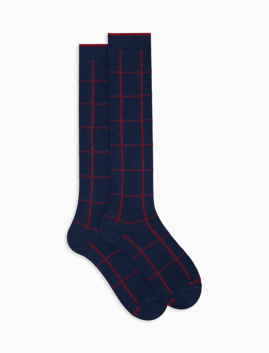 Calze lunghe uomo cotone blu fantasia window pane - Gallo 1927 - Official Online Shop