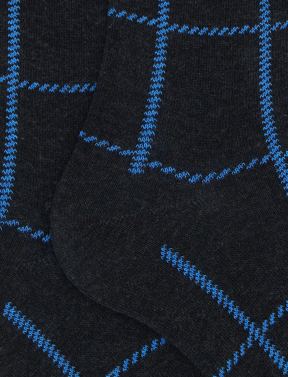 Women's long socks in gray cotton with window pane pattern - Gallo 1927 - Official Online Shop