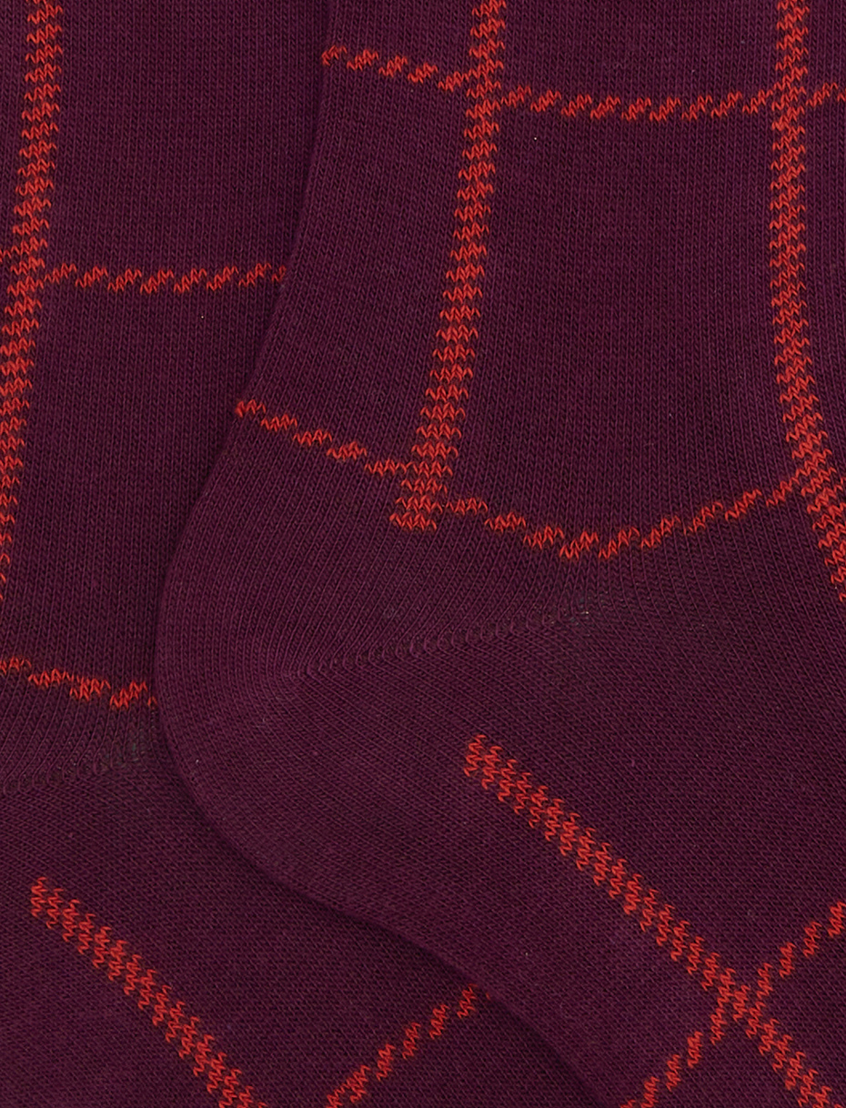 Women's long socks in purple cotton with window pane pattern - Gallo 1927 - Official Online Shop