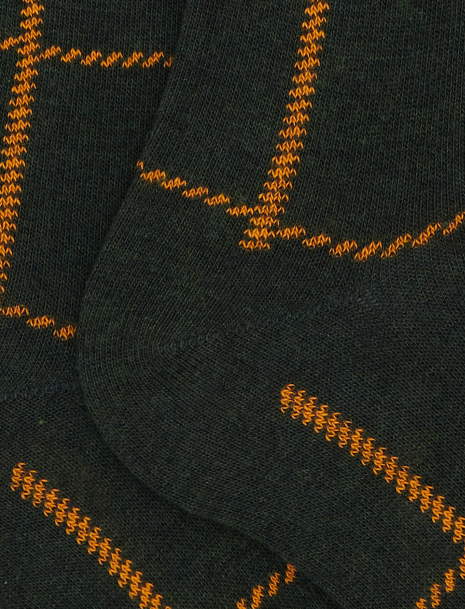 Women's long socks in green cotton with window pane pattern - Gallo 1927 - Official Online Shop