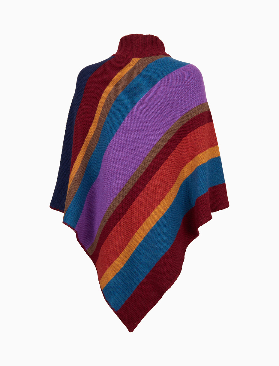 Women's wool, viscose, and cashmere poncho with multicolored burgundy stripes - Gallo 1927 - Official Online Shop