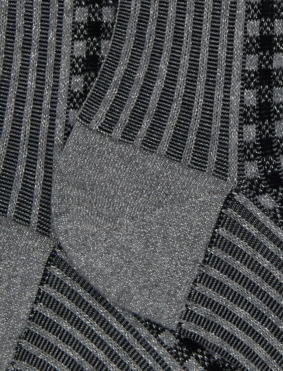 Women's short socks in gray cotton with twin rib and micro tartan pattern with glitter effect - Gallo 1927 - Official Online Shop