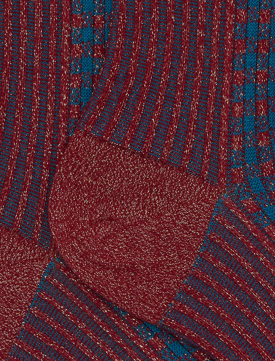 Women's short socks in red cotton with twin rib and micro tartan pattern with glitter effect - Gallo 1927 - Official Online Shop