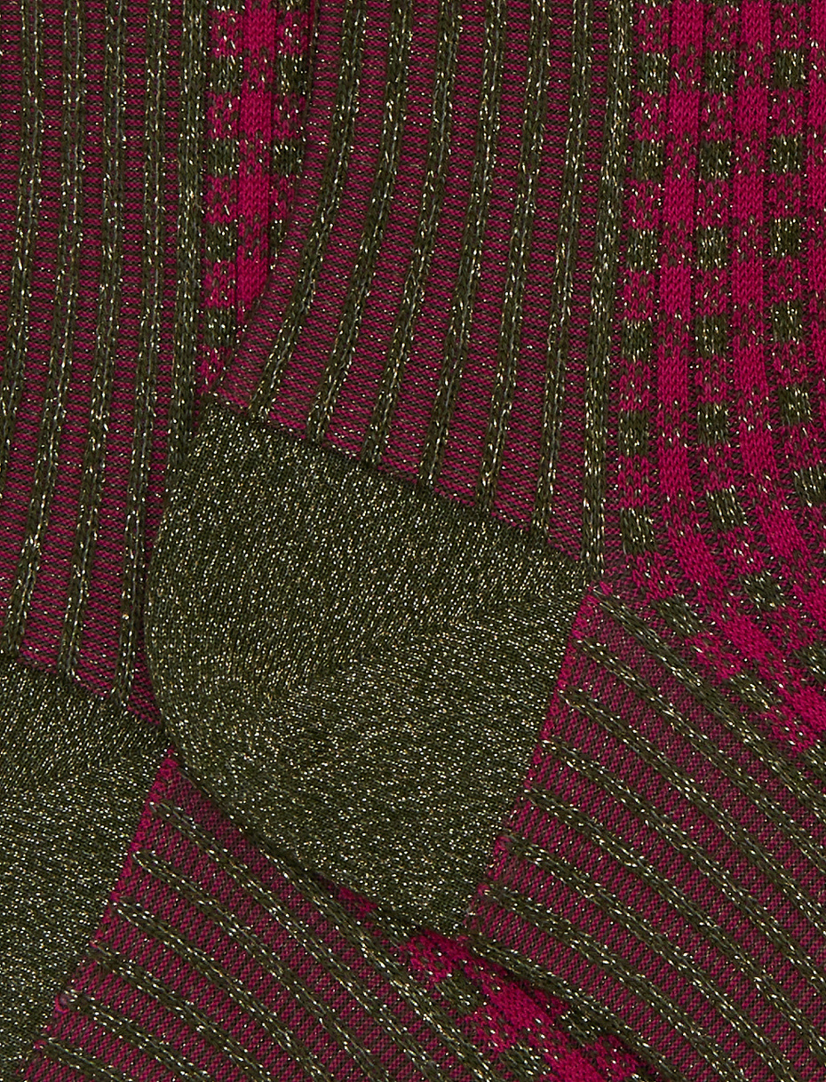 Women's short socks in green cotton with twin rib and micro tartan pattern with glitter effect - Gallo 1927 - Official Online Shop