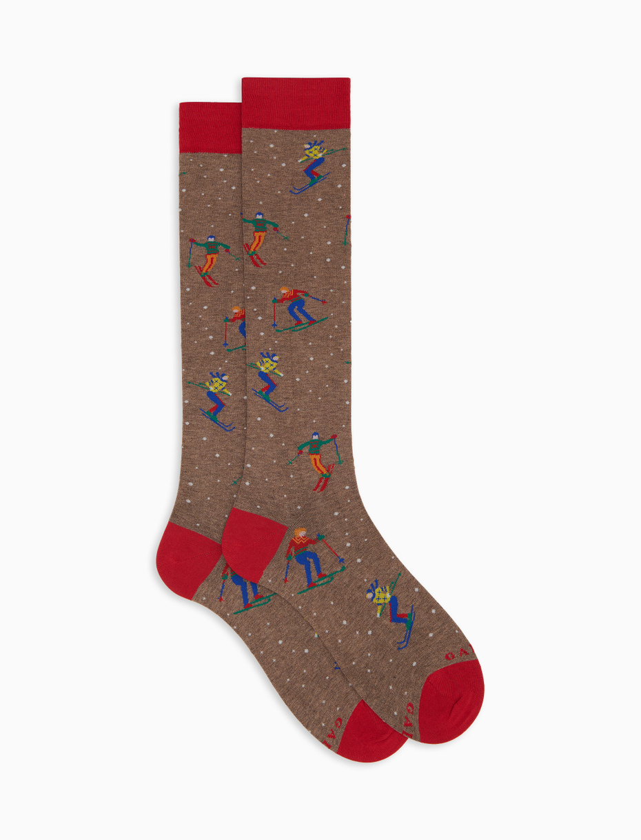 Men's long socks in beige cotton with ski pattern - Gallo 1927 - Official Online Shop