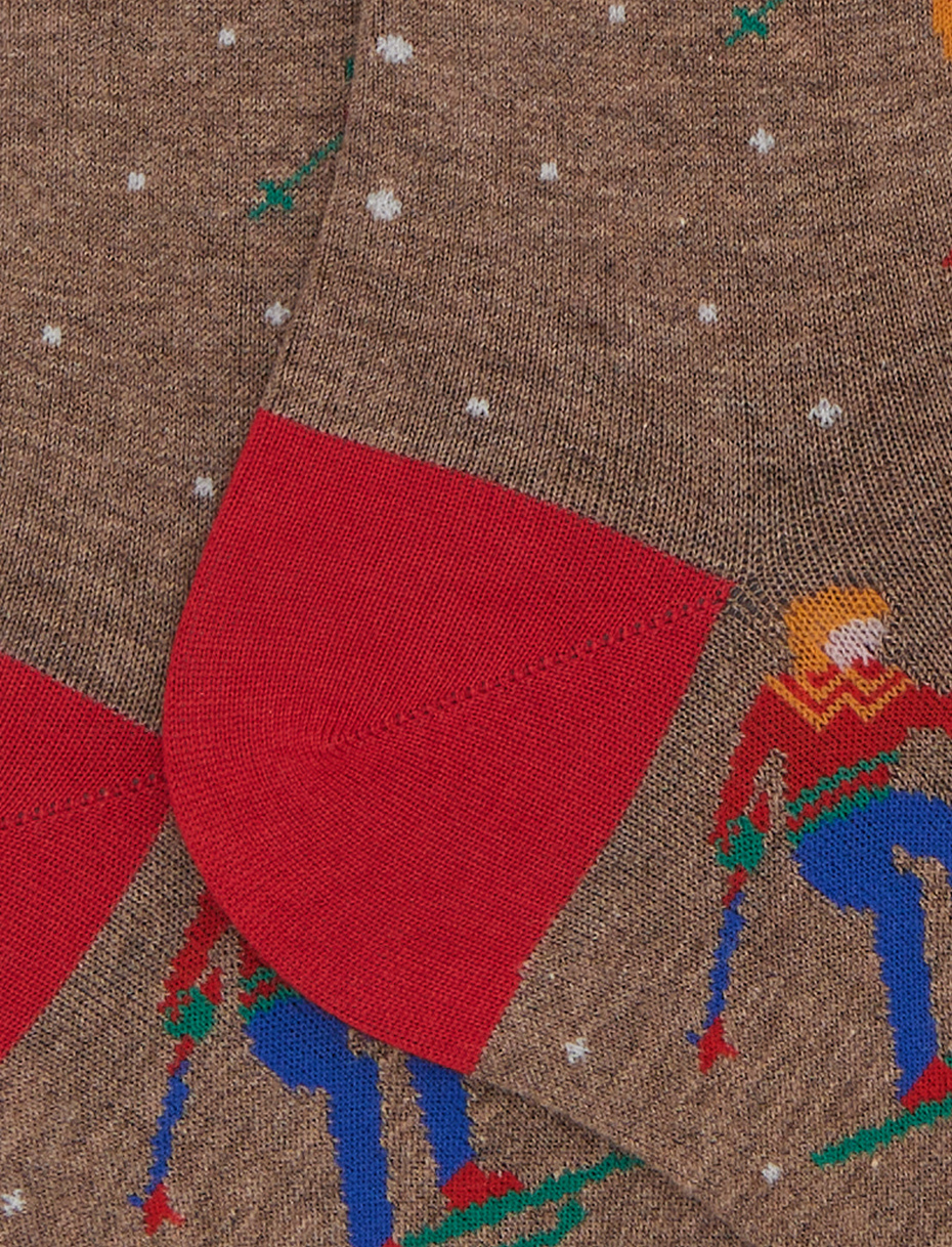 Men's long socks in beige cotton with ski pattern - Gallo 1927 - Official Online Shop