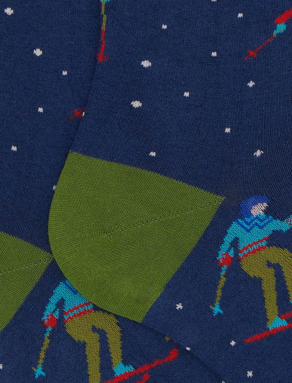 Men's long socks in blue cotton with ski pattern - Gallo 1927 - Official Online Shop