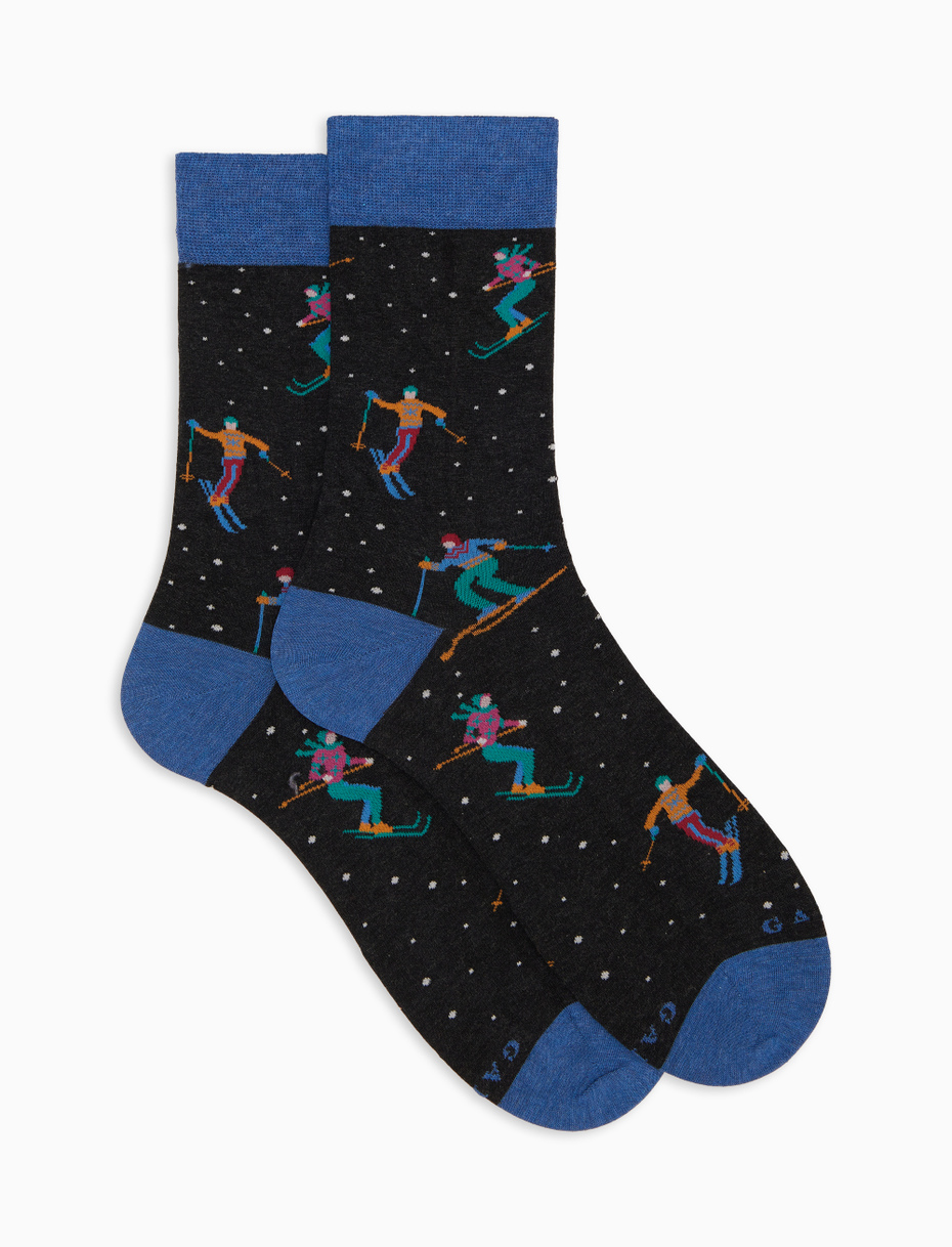 Men's short socks in gray cotton with ski pattern - Gallo 1927 - Official Online Shop
