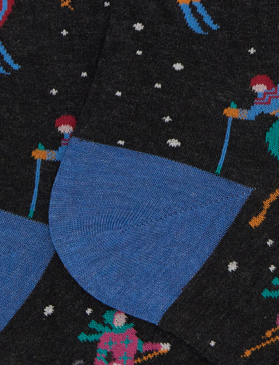 Men's short socks in gray cotton with ski pattern - Gallo 1927 - Official Online Shop