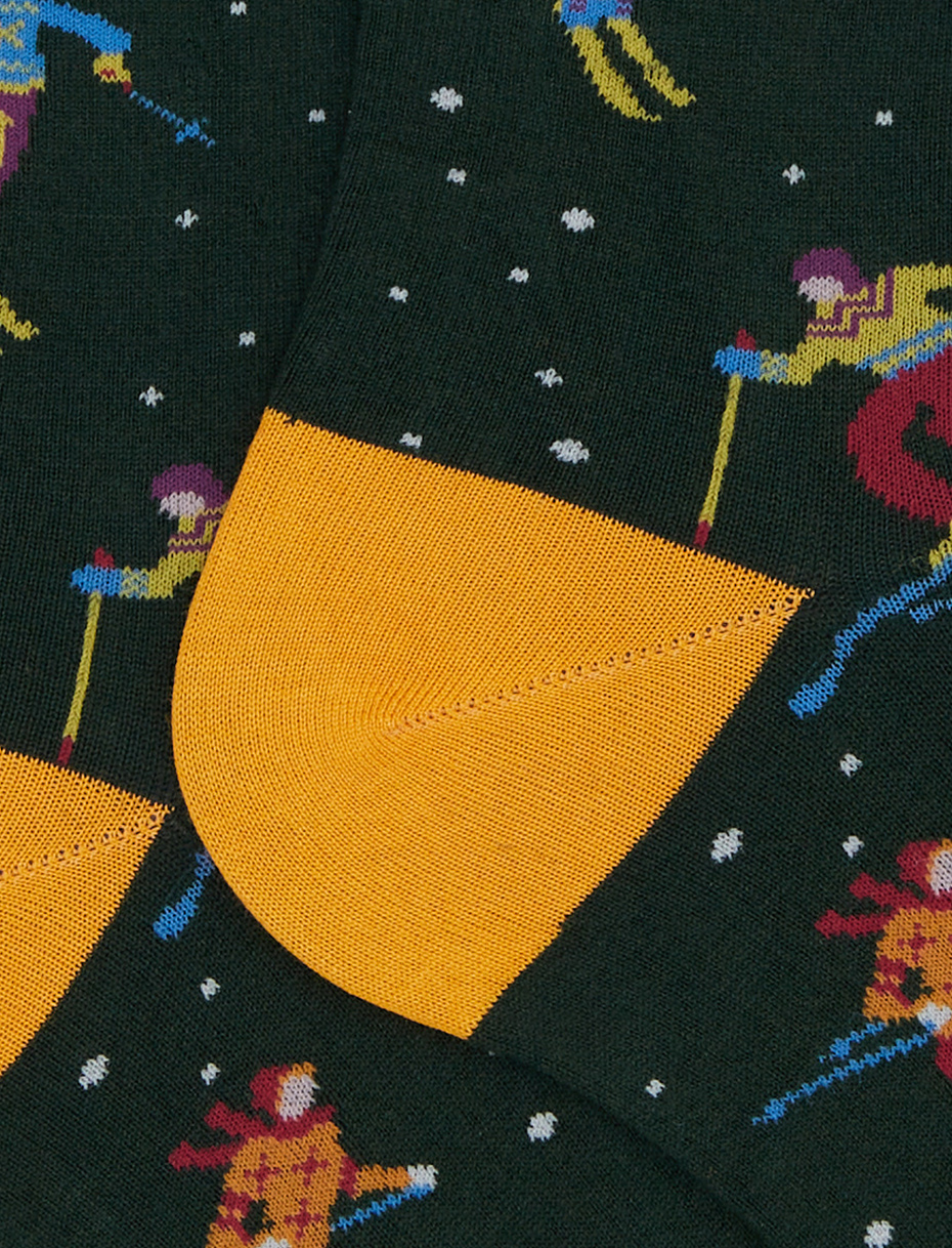 Men's short socks in green cotton with ski pattern - Gallo 1927 - Official Online Shop