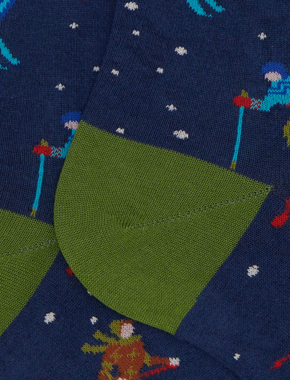 Men's short socks in blue cotton with ski pattern - Gallo 1927 - Official Online Shop