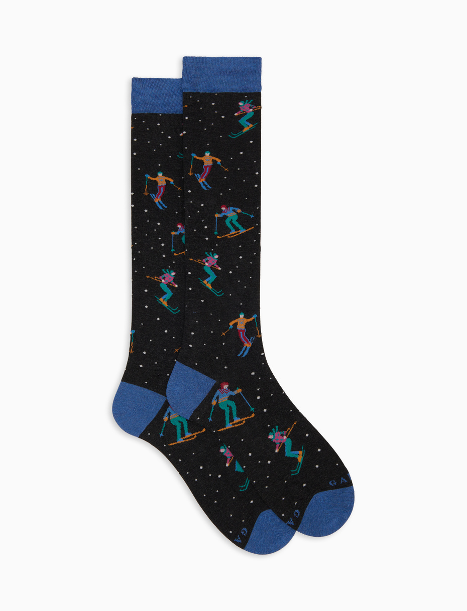 Women's long socks in gray cotton with ski pattern - Gallo 1927 - Official Online Shop
