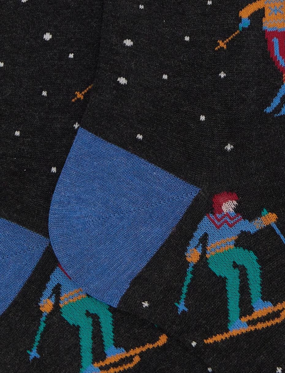 Women's long socks in gray cotton with ski pattern - Gallo 1927 - Official Online Shop