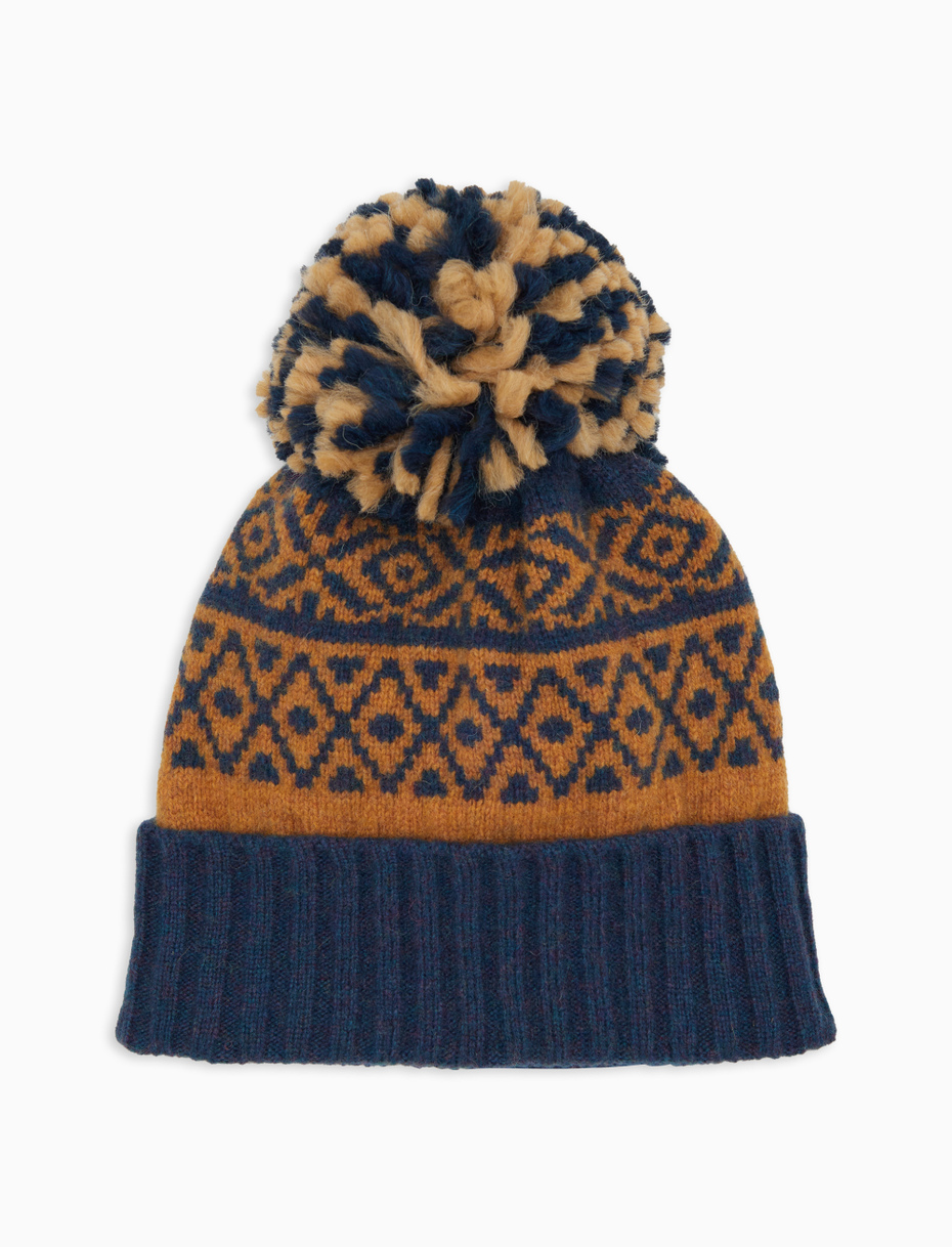 Unisex woolen hat with turn-up in yellow with Christmas Greek pattern - Gallo 1927 - Official Online Shop