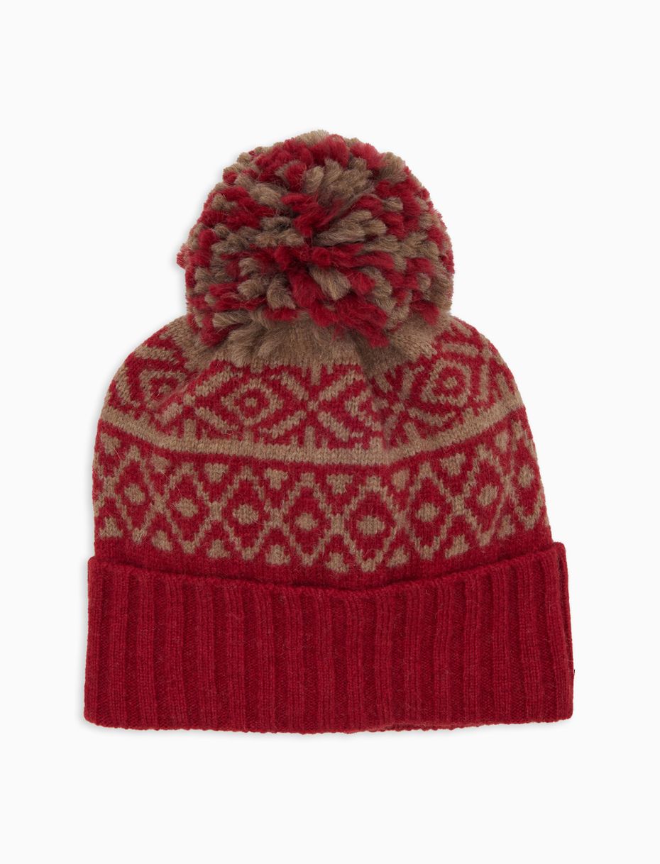 Unisex woolen hat with turn-up in burgundy with Christmas Greek pattern - Gallo 1927 - Official Online Shop
