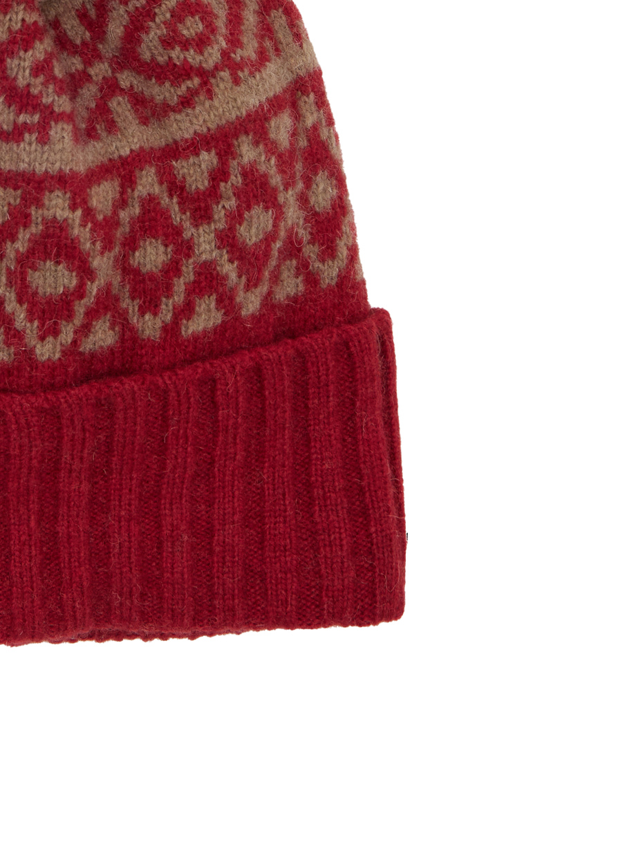 Unisex woolen hat with turn-up in burgundy with Christmas Greek pattern - Gallo 1927 - Official Online Shop