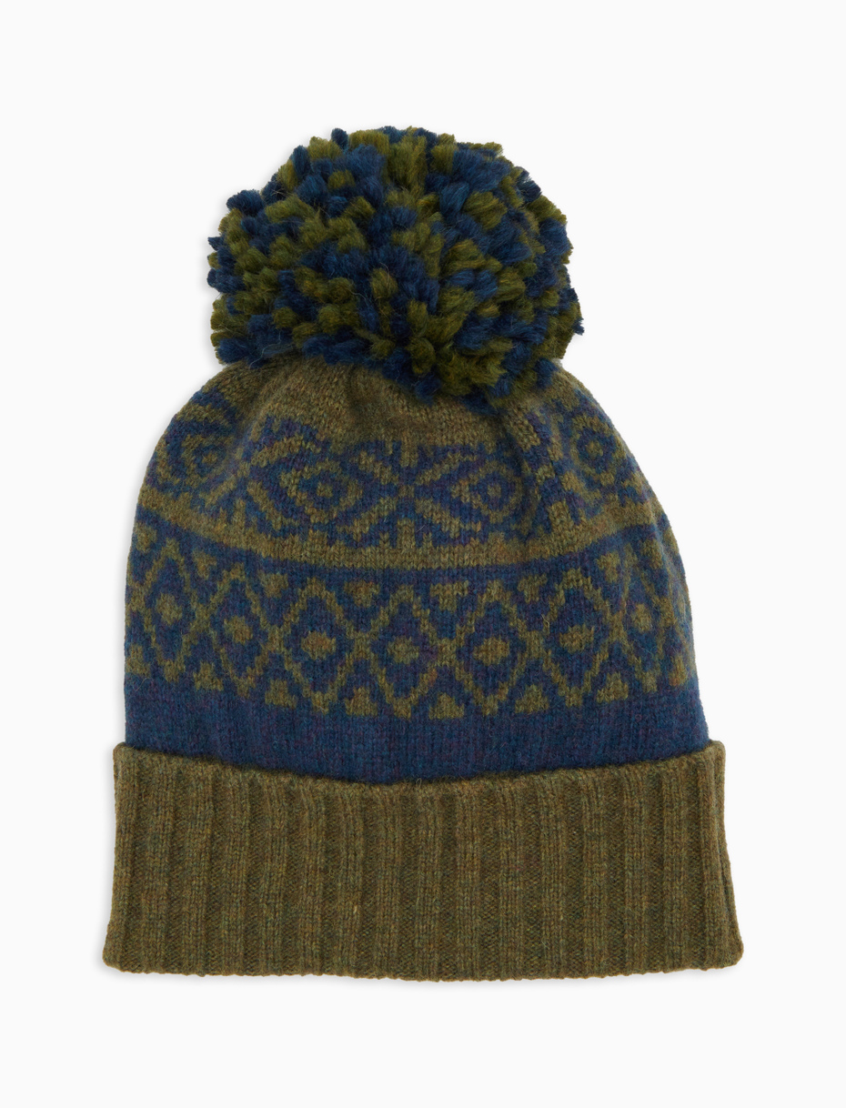 Unisex woolen hat with turn-up in blue with Christmas Greek pattern - Gallo 1927 - Official Online Shop