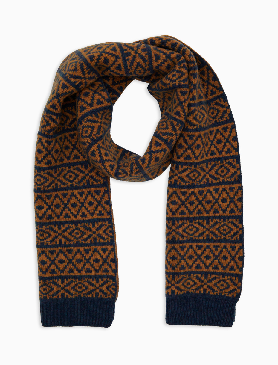 Unisex double-sided wool scarf with yellow Christmas Greek pattern - Gallo 1927 - Official Online Shop