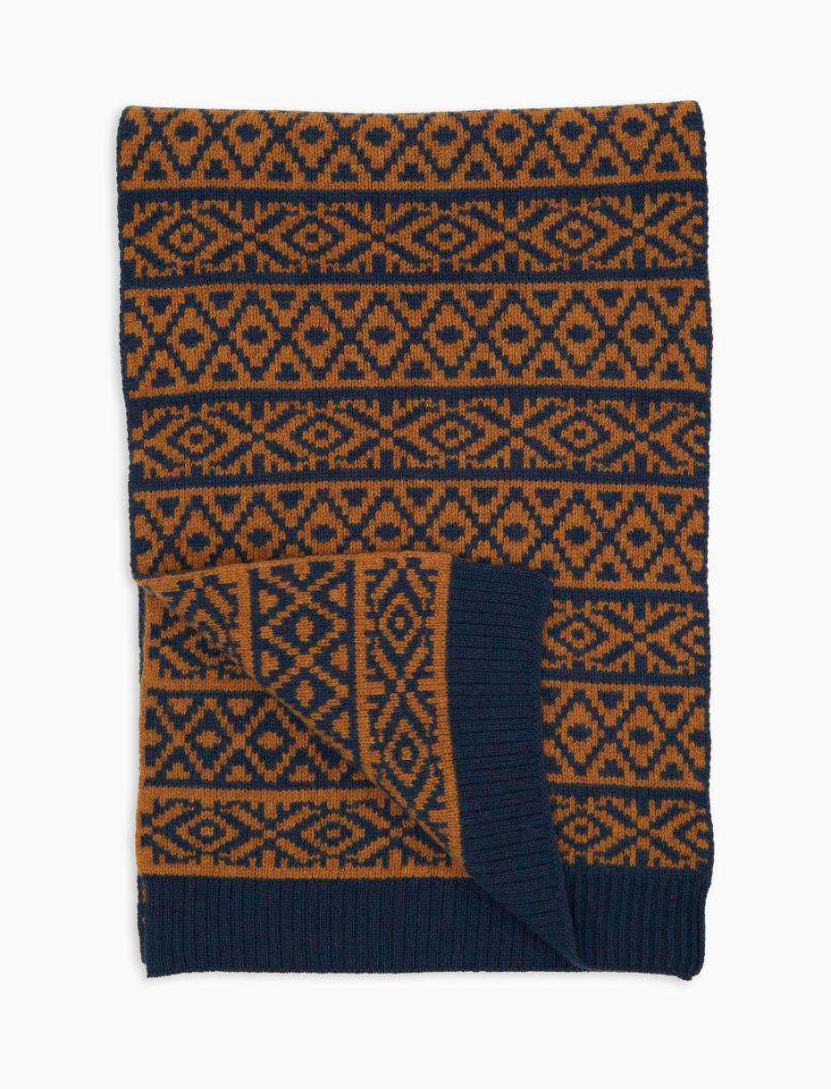 Unisex double-sided wool scarf with yellow Christmas Greek pattern - Gallo 1927 - Official Online Shop