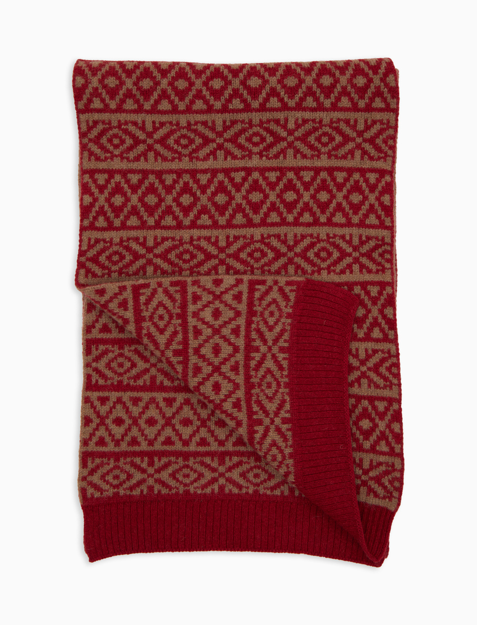 Unisex double-sided wool scarf with burgundy Christmas Greek pattern - Gallo 1927 - Official Online Shop
