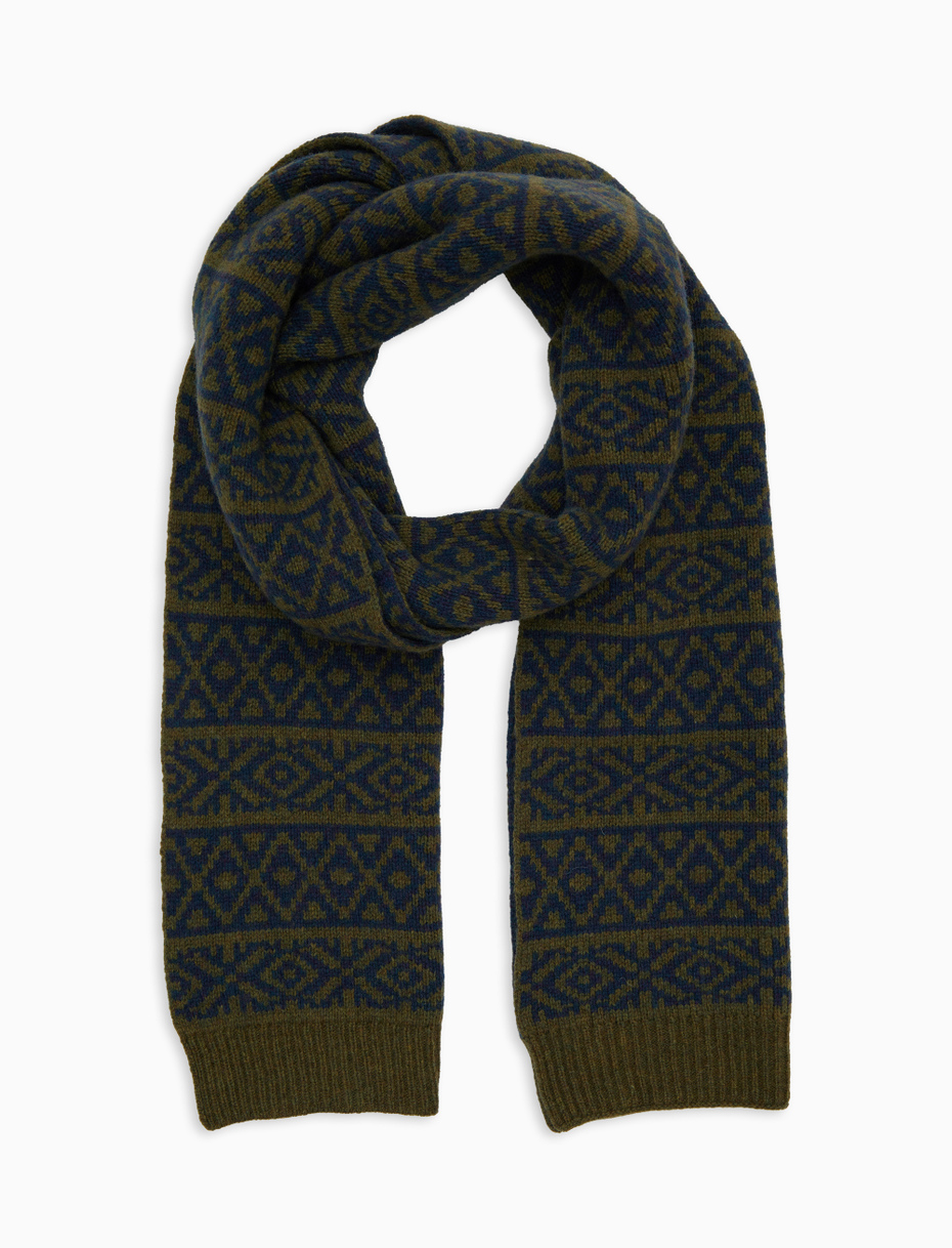 Unisex double-sided wool scarf with blue Christmas Greek pattern - Gallo 1927 - Official Online Shop