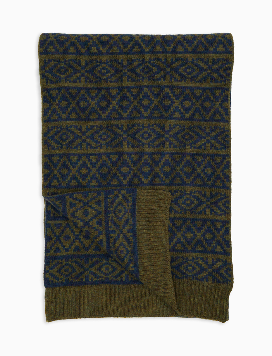 Unisex double-sided wool scarf with blue Christmas Greek pattern - Gallo 1927 - Official Online Shop