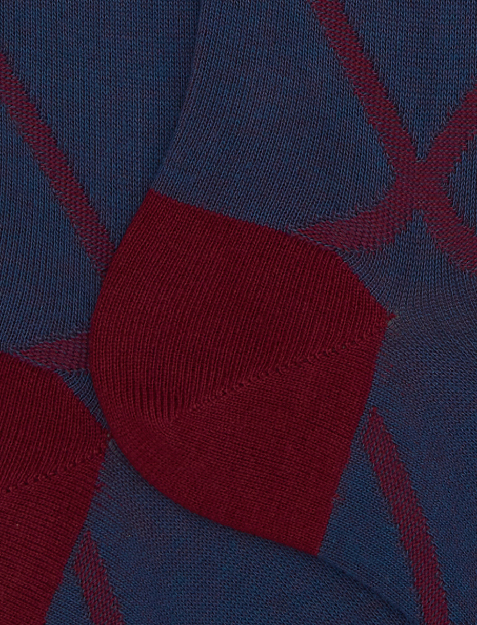 Men's long socks in blue cotton with diamond pattern - Gallo 1927 - Official Online Shop