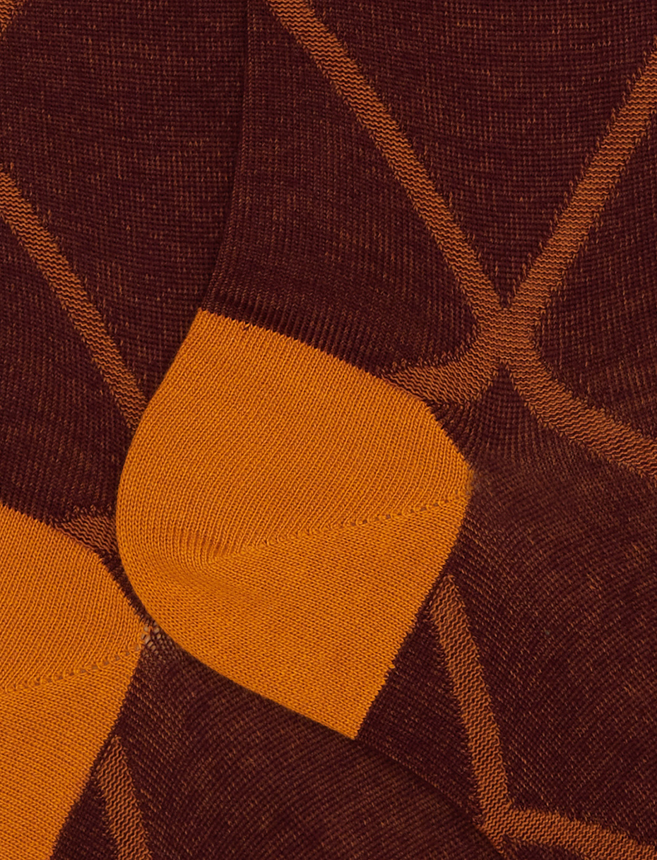 Men's long socks in burgundy cotton with diamond pattern - Gallo 1927 - Official Online Shop