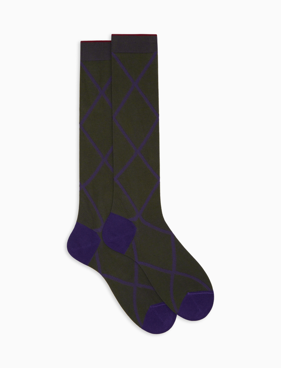 Men's long socks in green cotton with diamond pattern - Gallo 1927 - Official Online Shop