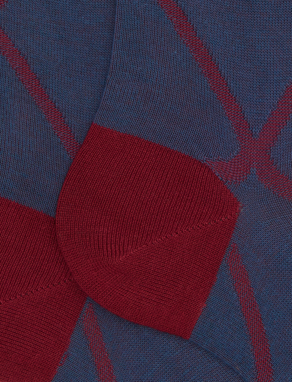 Men's short socks in blue cotton with diamond pattern - Gallo 1927 - Official Online Shop