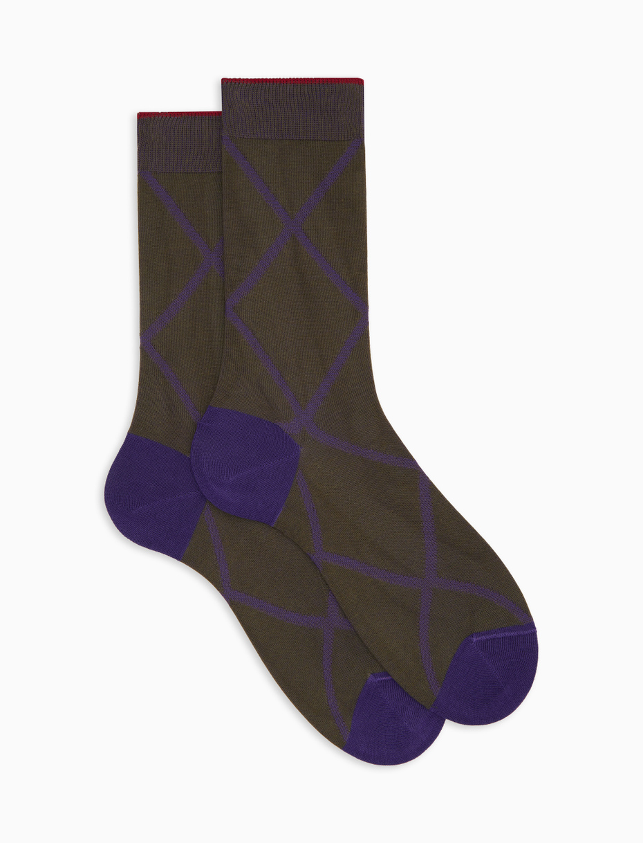 Men's long socks in purple cotton with diamond pattern - Gallo 1927 - Official Online Shop