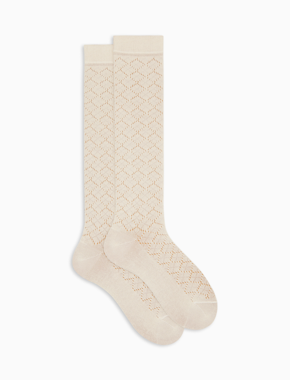 Women's long perforated socks in plain white cotton and cashmere - Gallo 1927 - Official Online Shop