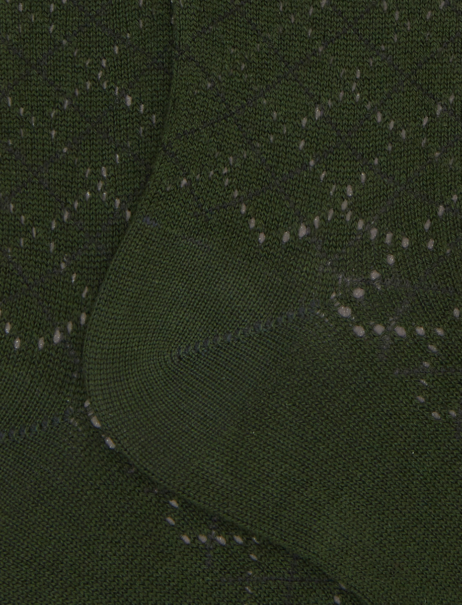 Women's long perforated socks in plain green cotton and cashmere - Gallo 1927 - Official Online Shop
