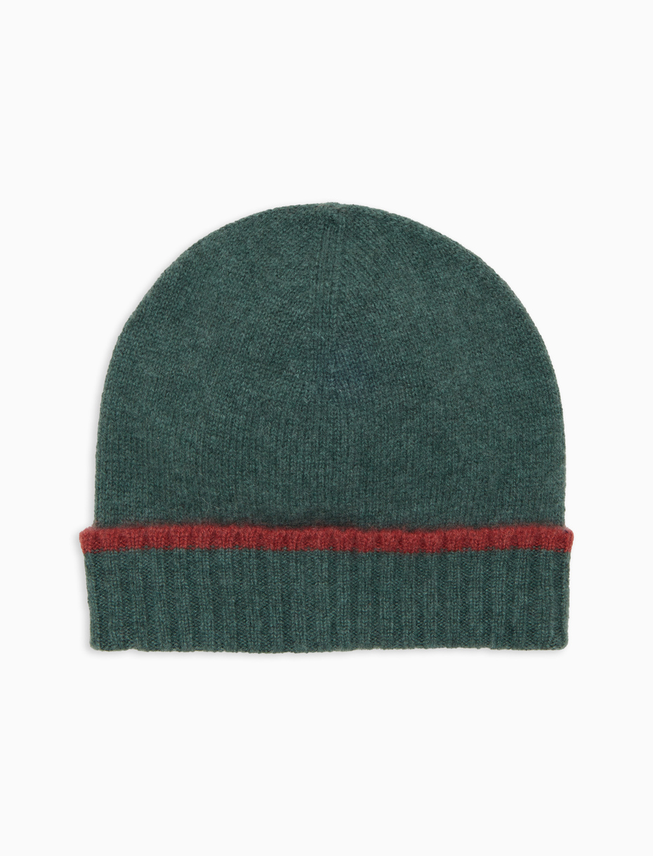 Unisex turn-up cap in pure green cashmere, solid color - Gallo 1927 - Official Online Shop