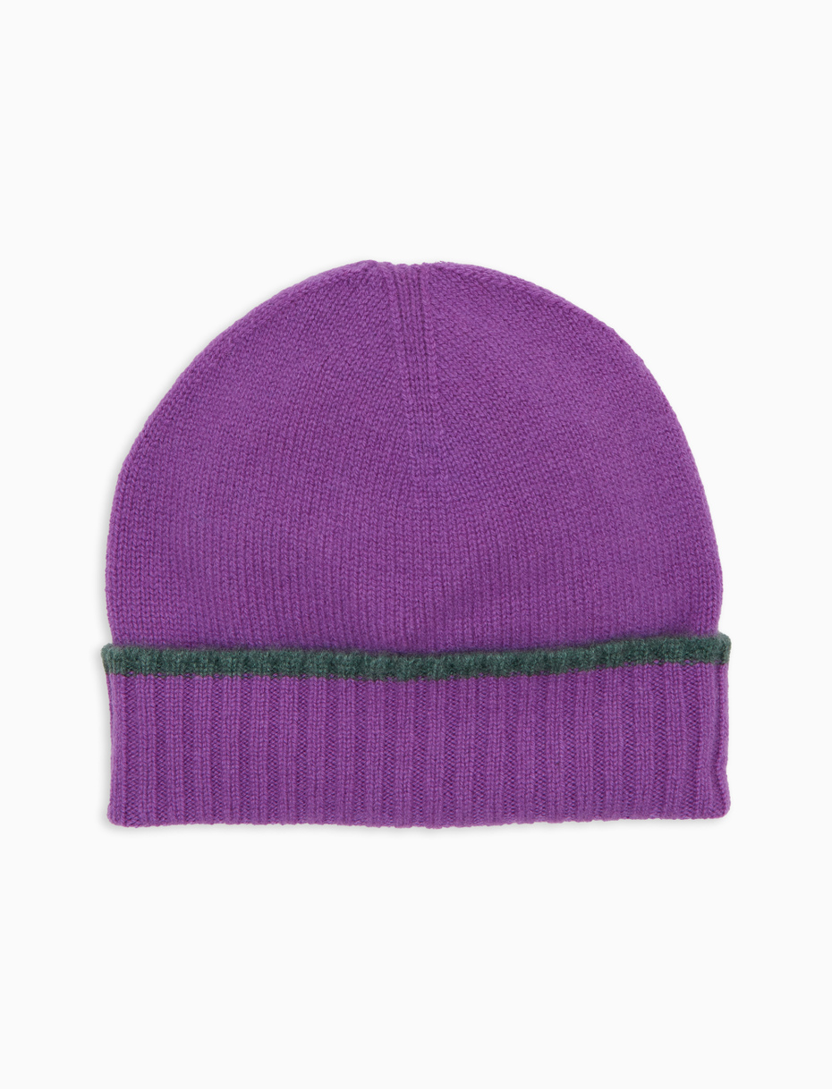 Unisex turn-up cap in pure purple cashmere, solid color - Gallo 1927 - Official Online Shop