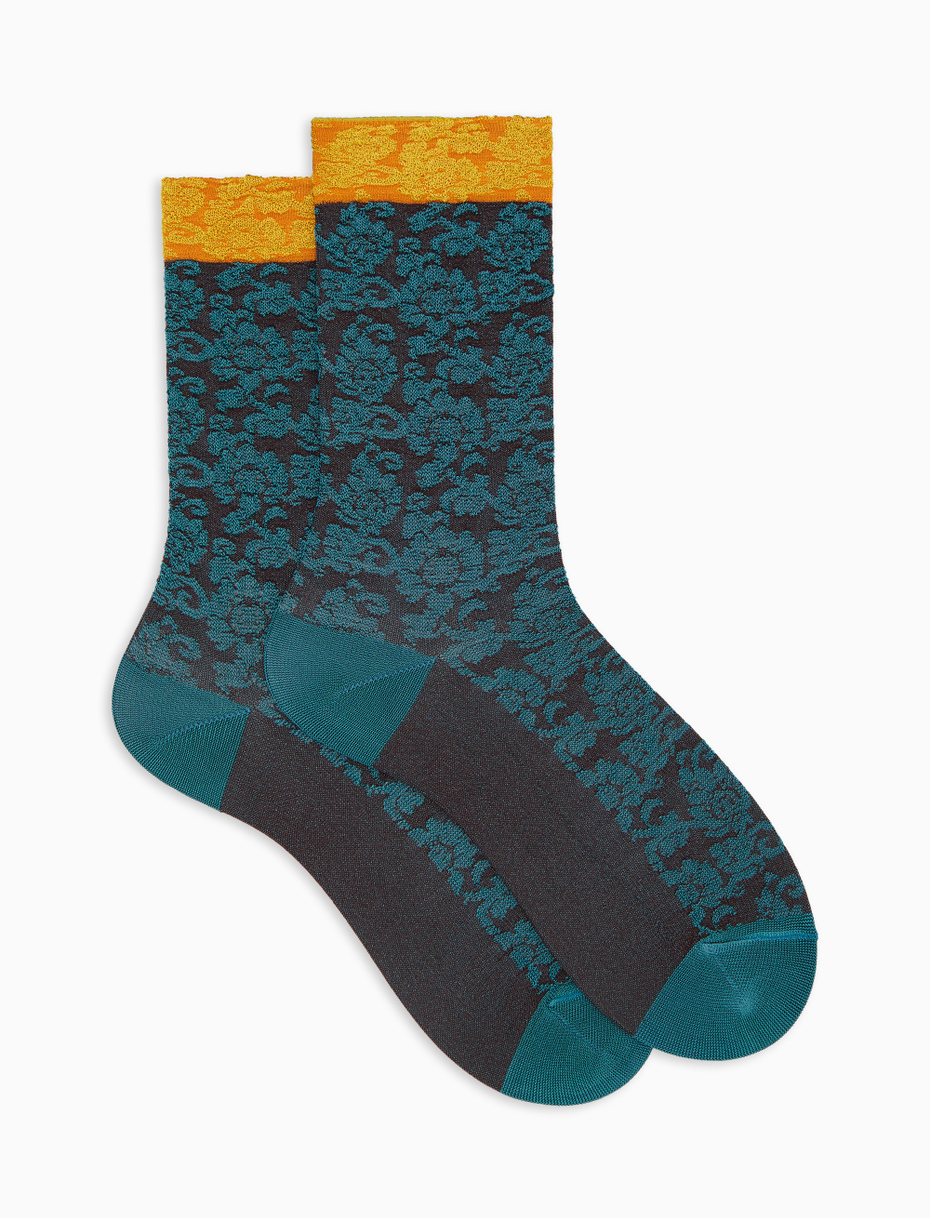 Calze corte donna viscosa blu fantasia broccato floreale - Gallo 1927 - Official Online Shop