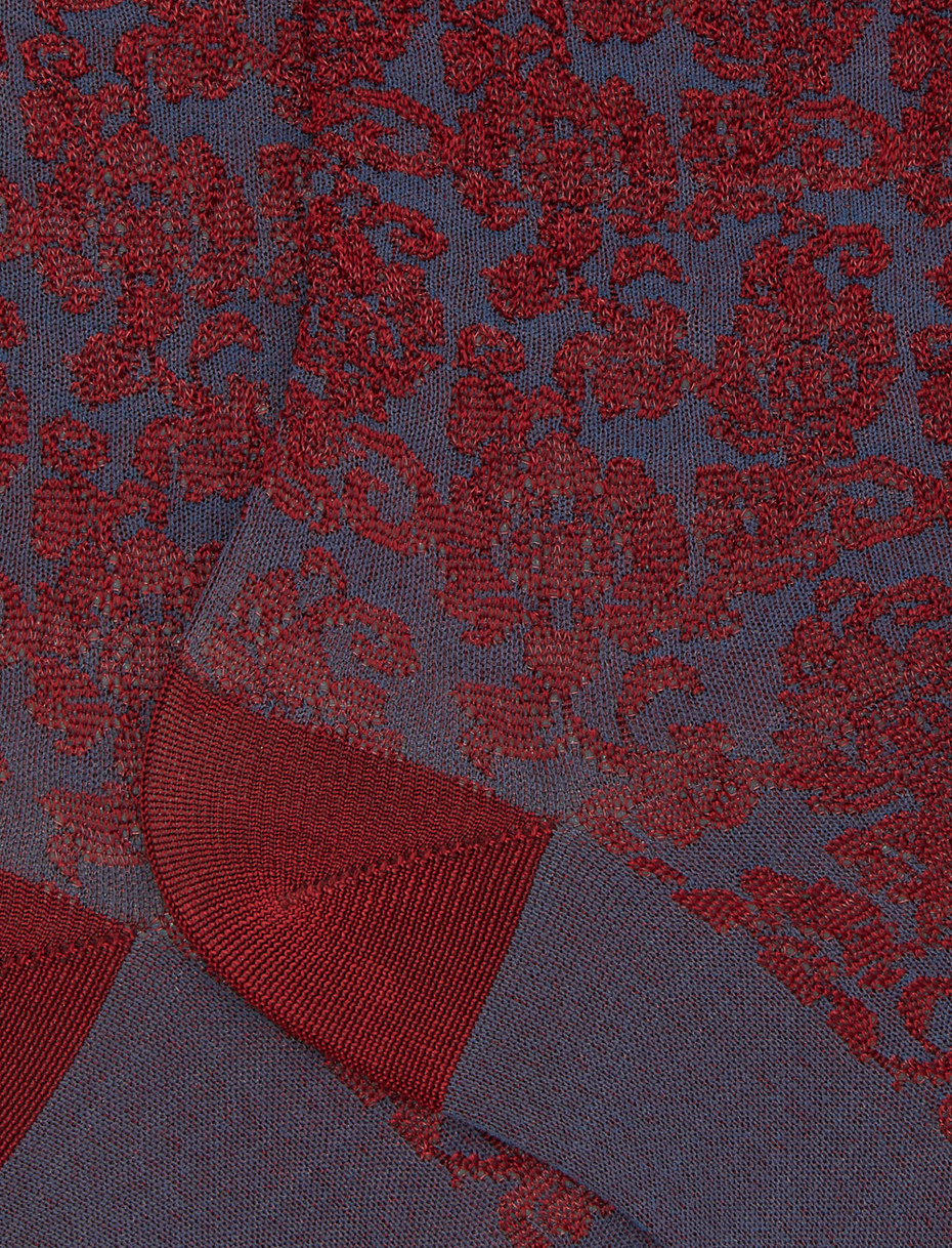 Women's burgundy viscose short socks with floral brocade pattern - Gallo 1927 - Official Online Shop
