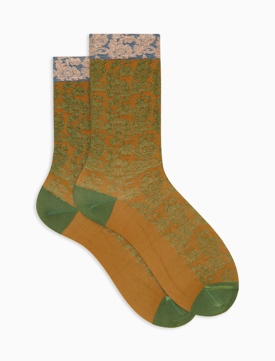 Calze corte donna viscosa verde fantasia broccato floreale - Gallo 1927 - Official Online Shop