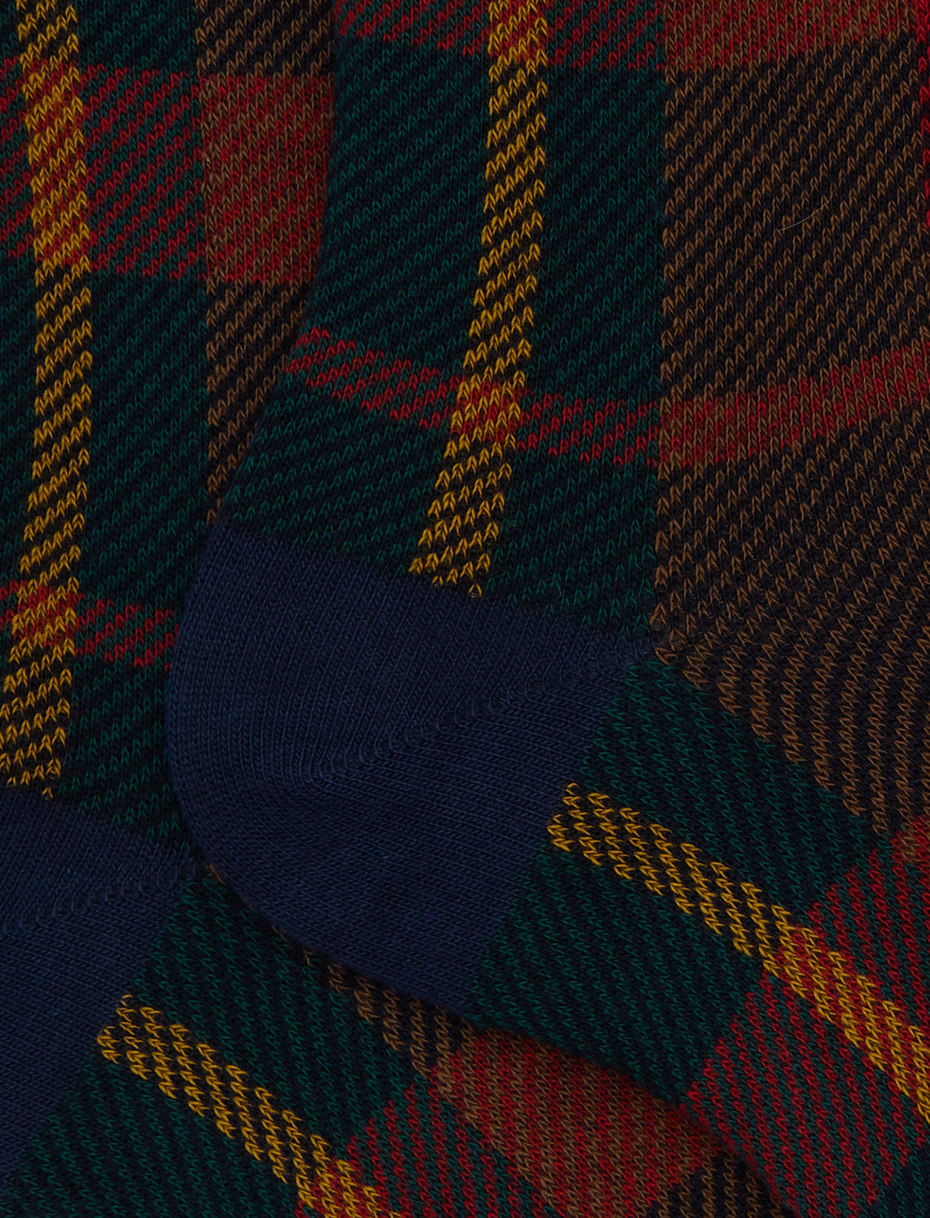 Men's short blue cotton socks with tartan pattern - Gallo 1927 - Official Online Shop