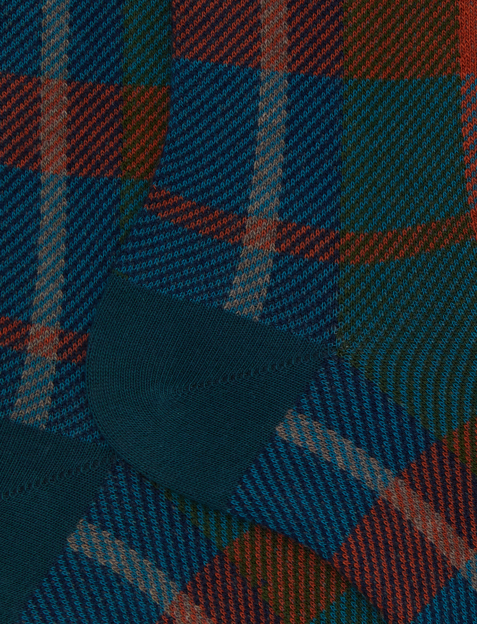 Men's short light blue cotton socks with tartan pattern - Gallo 1927 - Official Online Shop