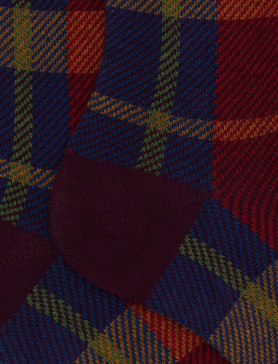 Men's short purple cotton socks with tartan pattern - Gallo 1927 - Official Online Shop