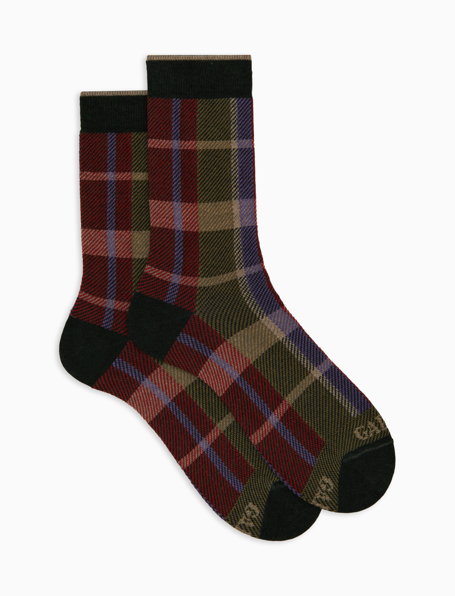 Men's short green cotton socks with tartan pattern - Gallo 1927 - Official Online Shop