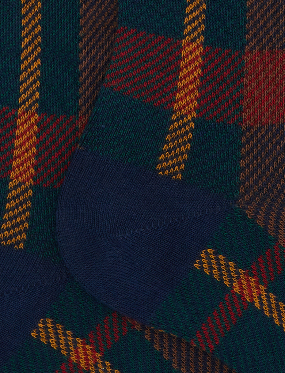 Women's long blue cotton socks with tartan pattern - Gallo 1927 - Official Online Shop