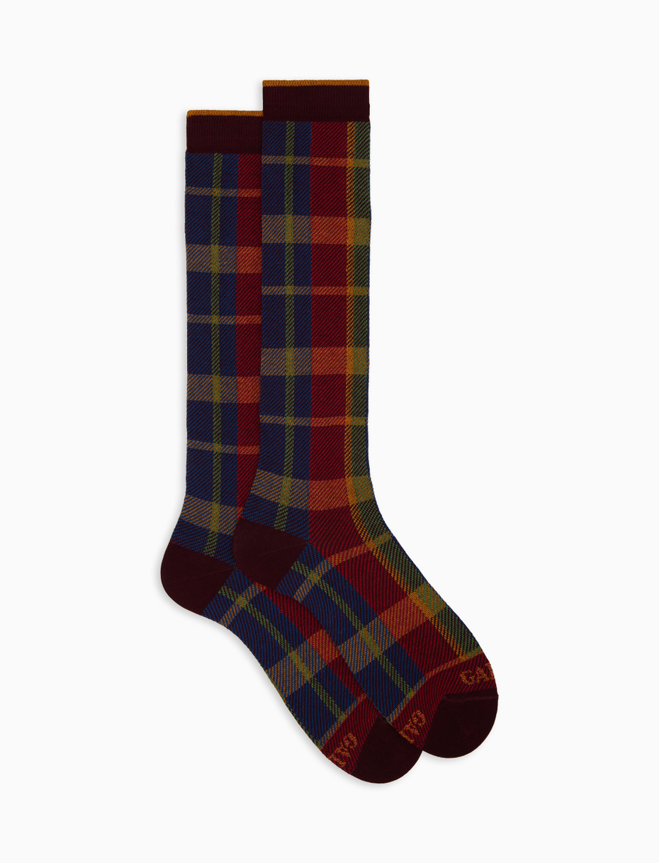 Women's long purple cotton socks with tartan pattern - Gallo 1927 - Official Online Shop