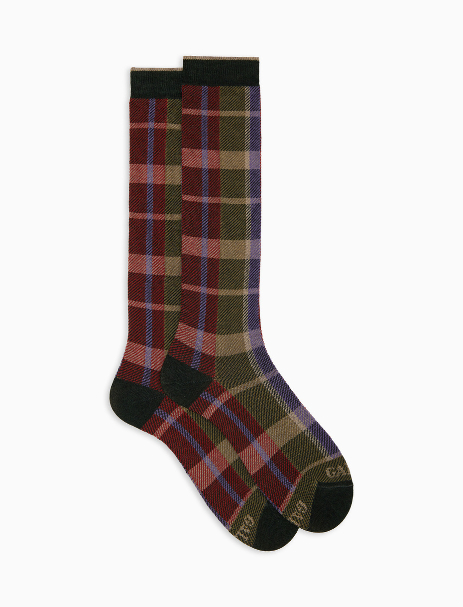 Women's long green cotton socks with tartan pattern - Gallo 1927 - Official Online Shop