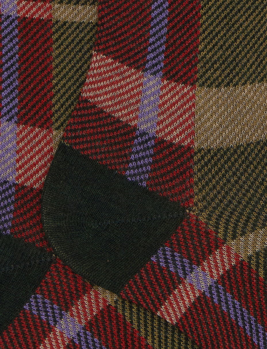 Women's long green cotton socks with tartan pattern - Gallo 1927 - Official Online Shop